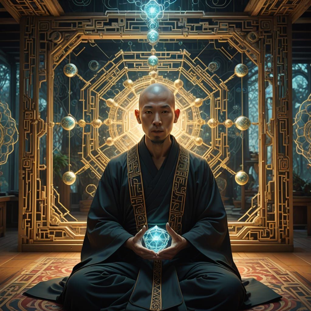 Ethereal Fractal Monk in Hyperealistic Digital Painting