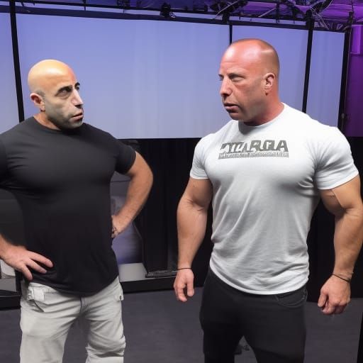 Humorous Image: Tiny Joe Rogan and Muscular Alex Jones