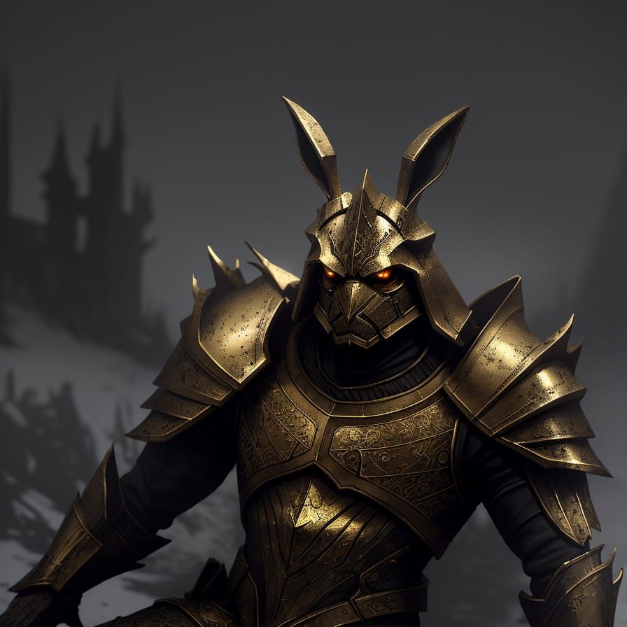 The Winter Hare Kneels in Dark Fantasy Oil Painting