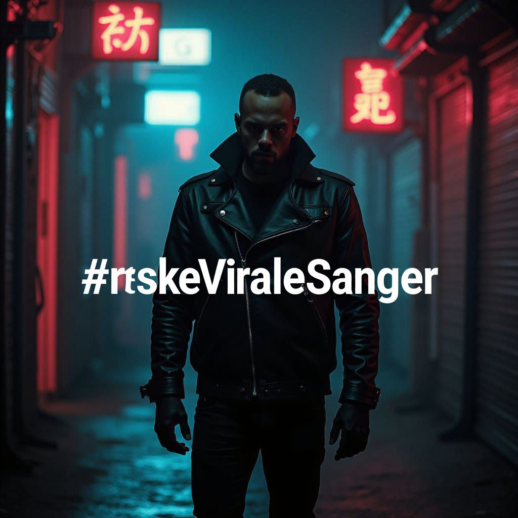 NorskeViraleSanger in Neon Alleyway, Cyberpunk Style