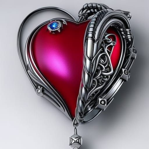 Cyborg Heart with Ruby Jewelry in Fantasy Art