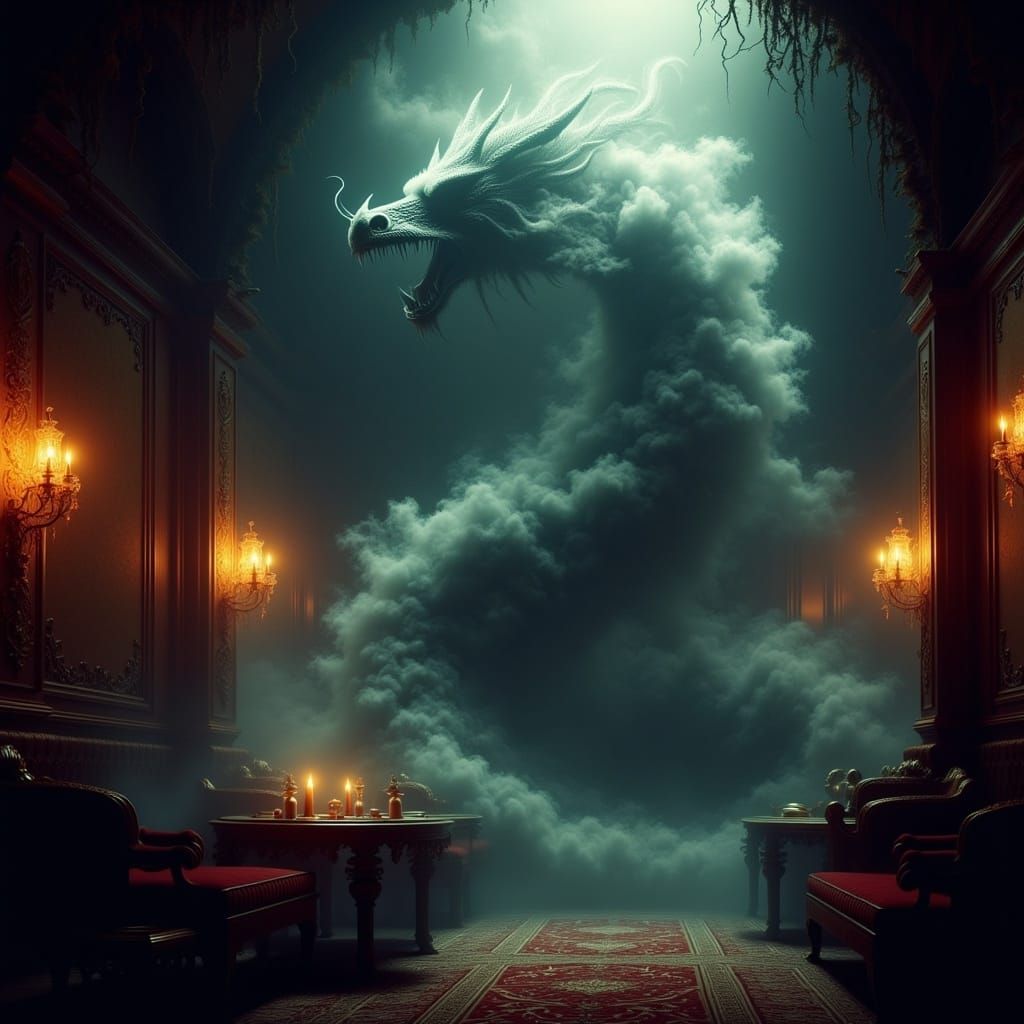 Majestic Dragon Emerges from London Opium Den Smoke