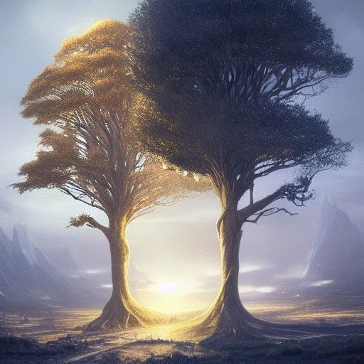 The Two Trees of Valinor: Fantasy Digital Art