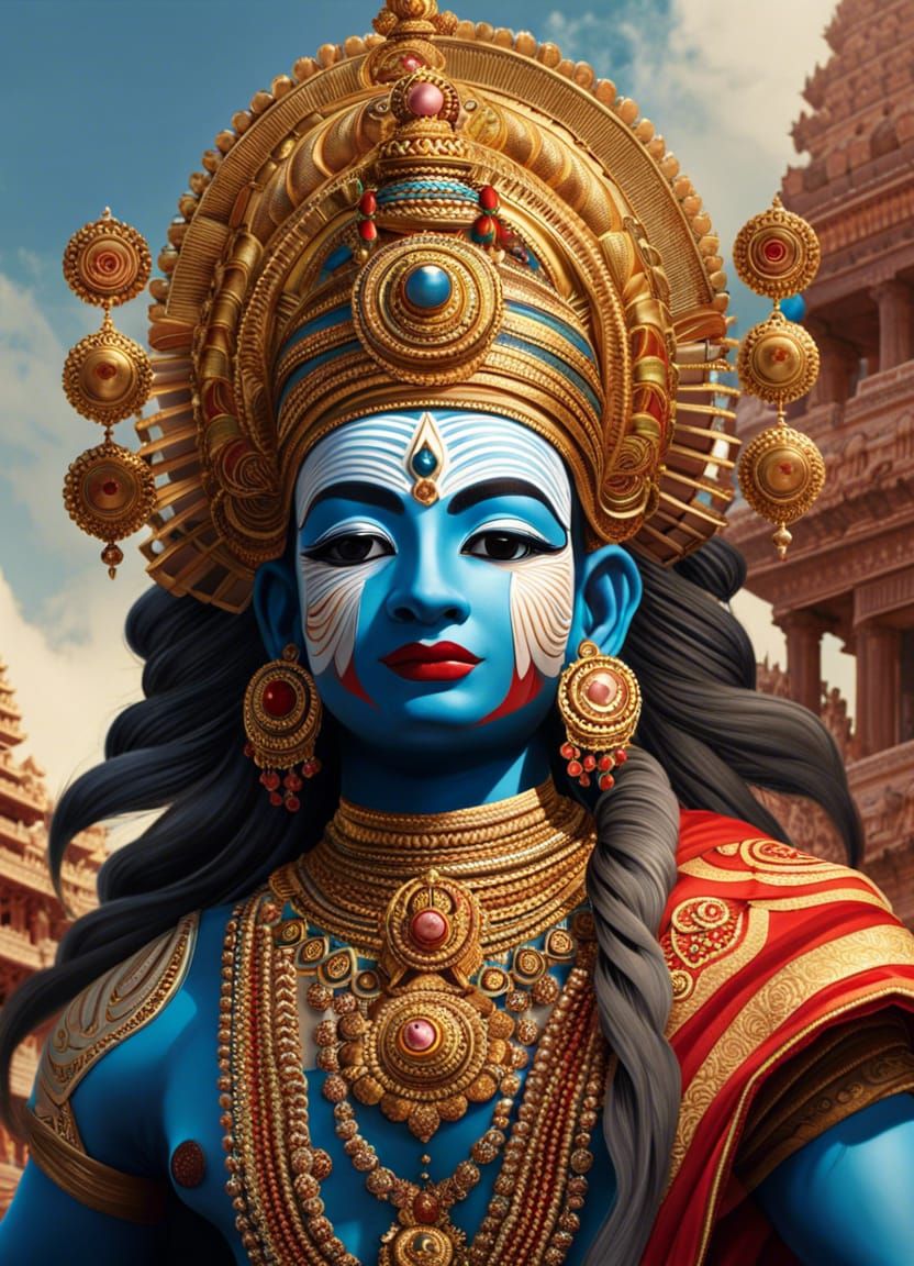 Kathakali Dancer at Marble Temple: Hyperrealistic Acrylic Oi...