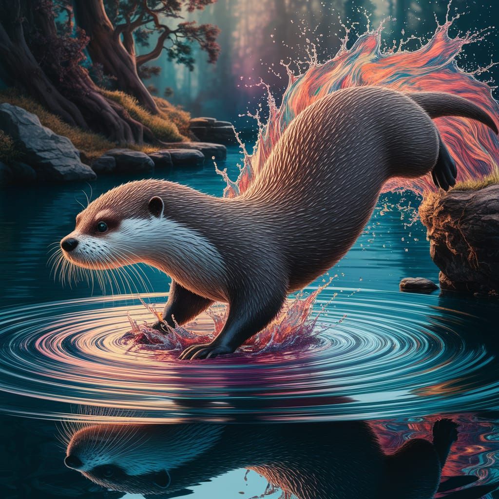 Otter Diving into a Tranquil Pool: Matte Painting