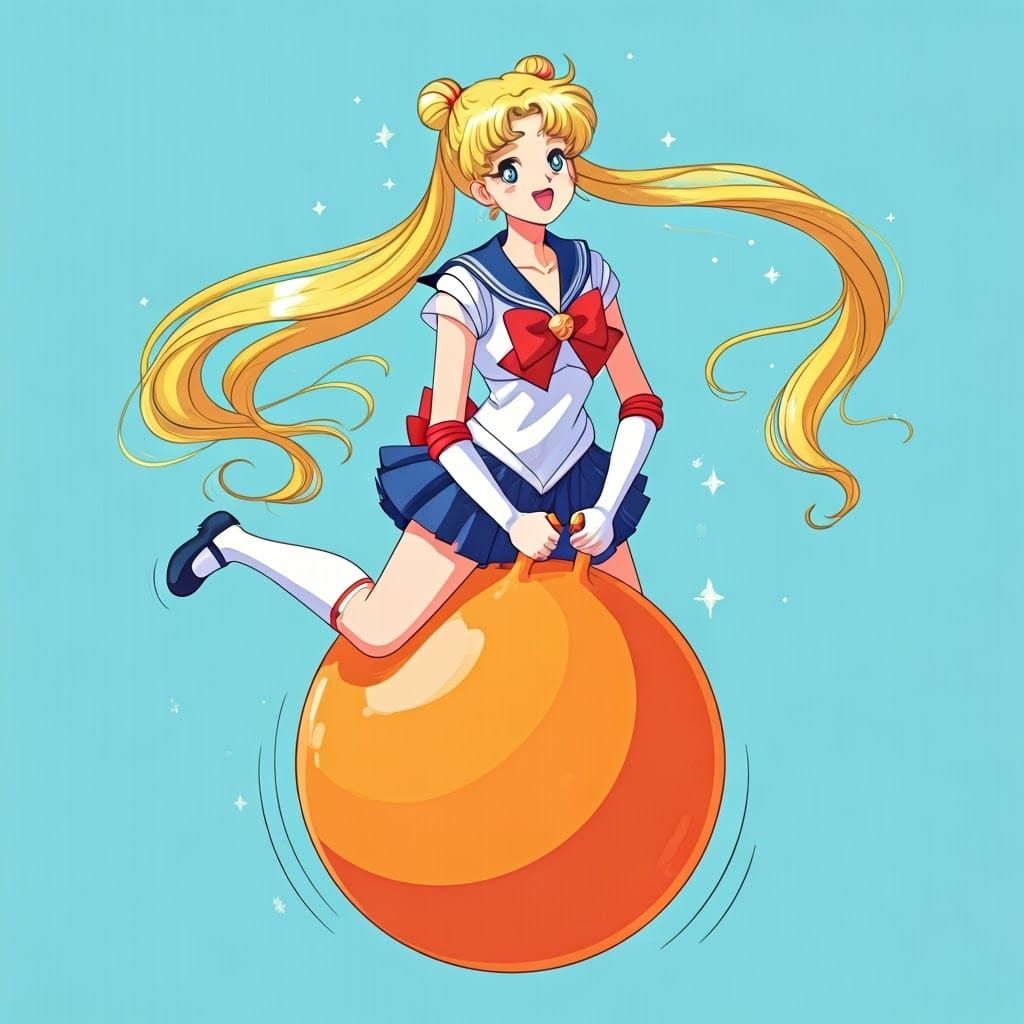 Girl on Hopper Ball in Manga Style
