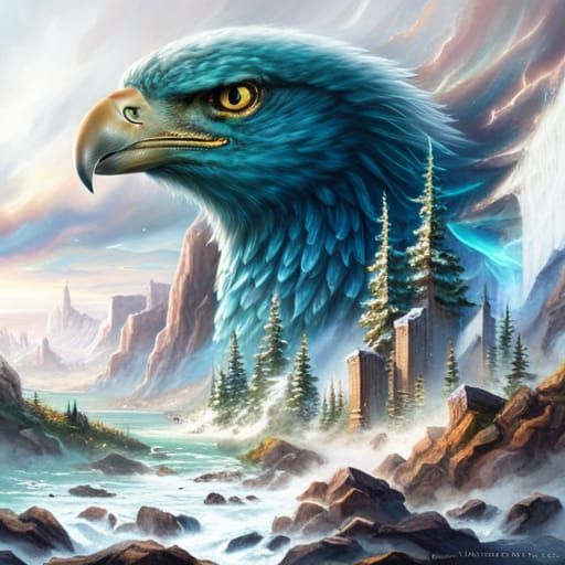 Fiery Eagle with Teal Eyes: A Digital Masterpiece