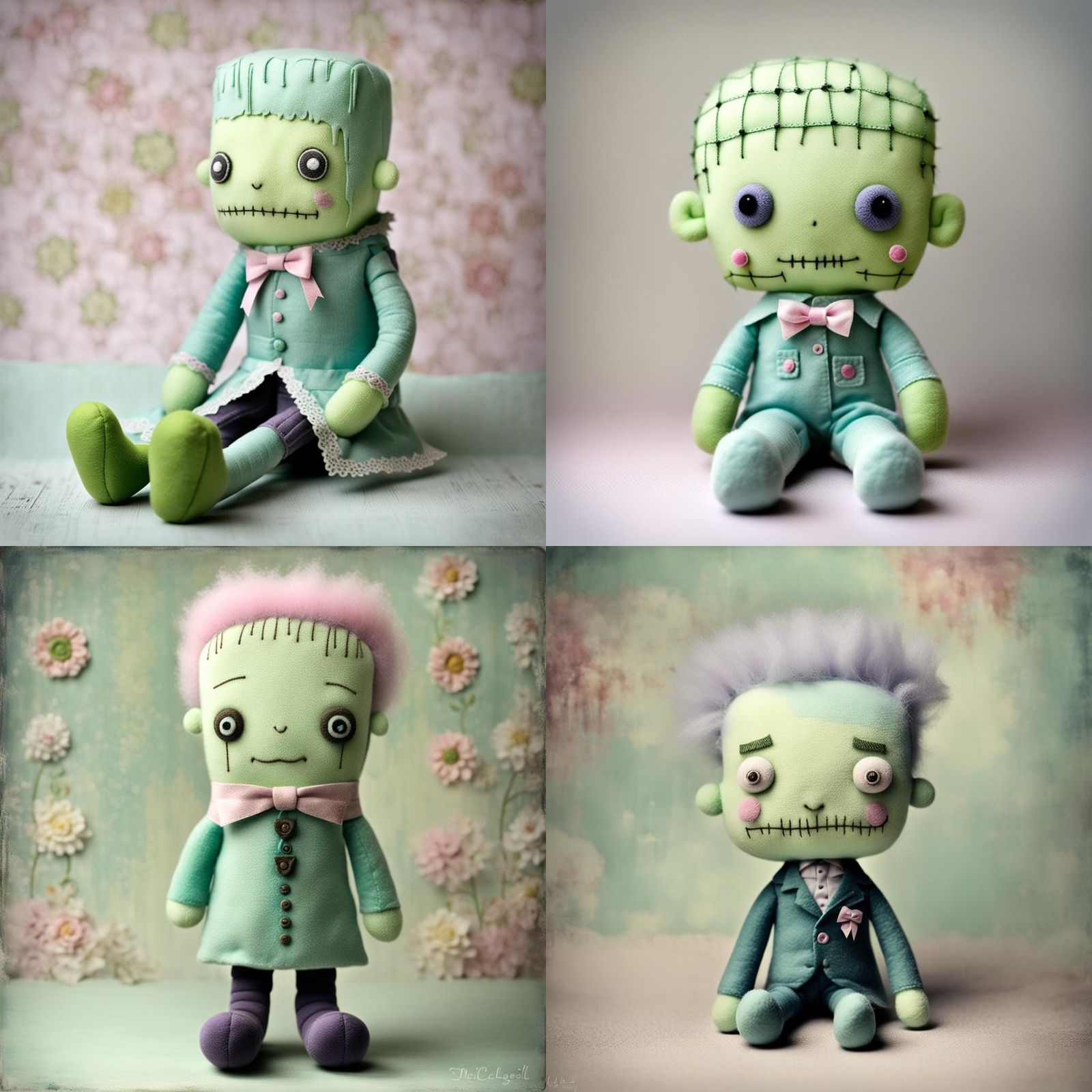 Pastel Frankenstein Plush Toy in Dreamlike Style