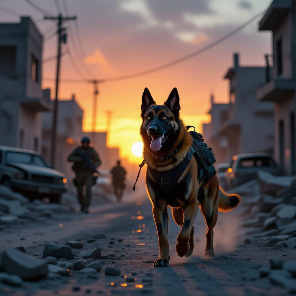 Tactical Dog Leads Soldiers Through War-Torn City