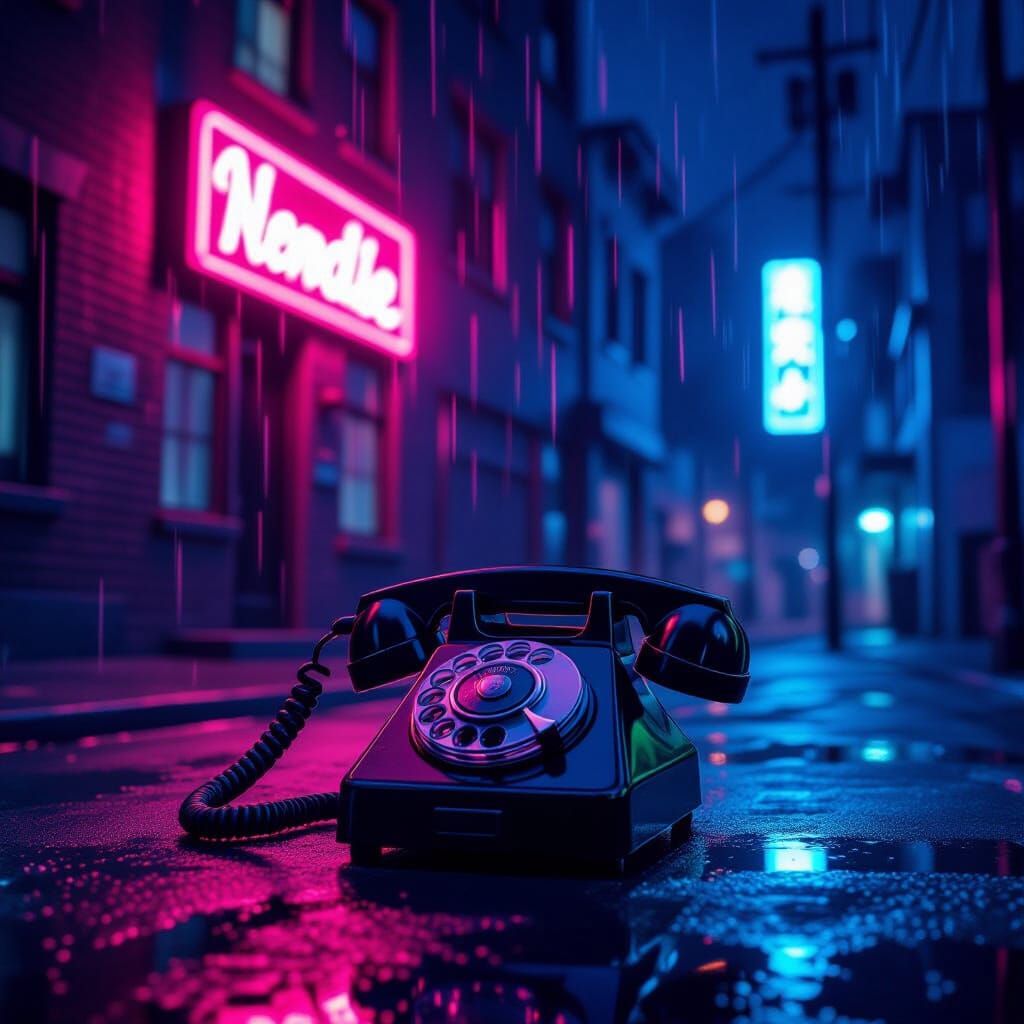 Vintage Rotary Phone Rings in Gritty 1980s Noir Night