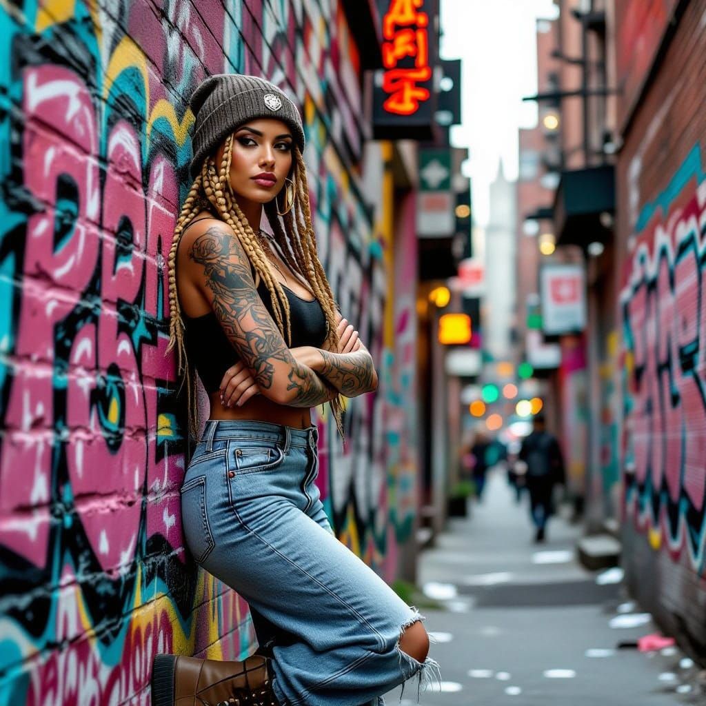 Rebellious Urban Goddess in Neon Hues