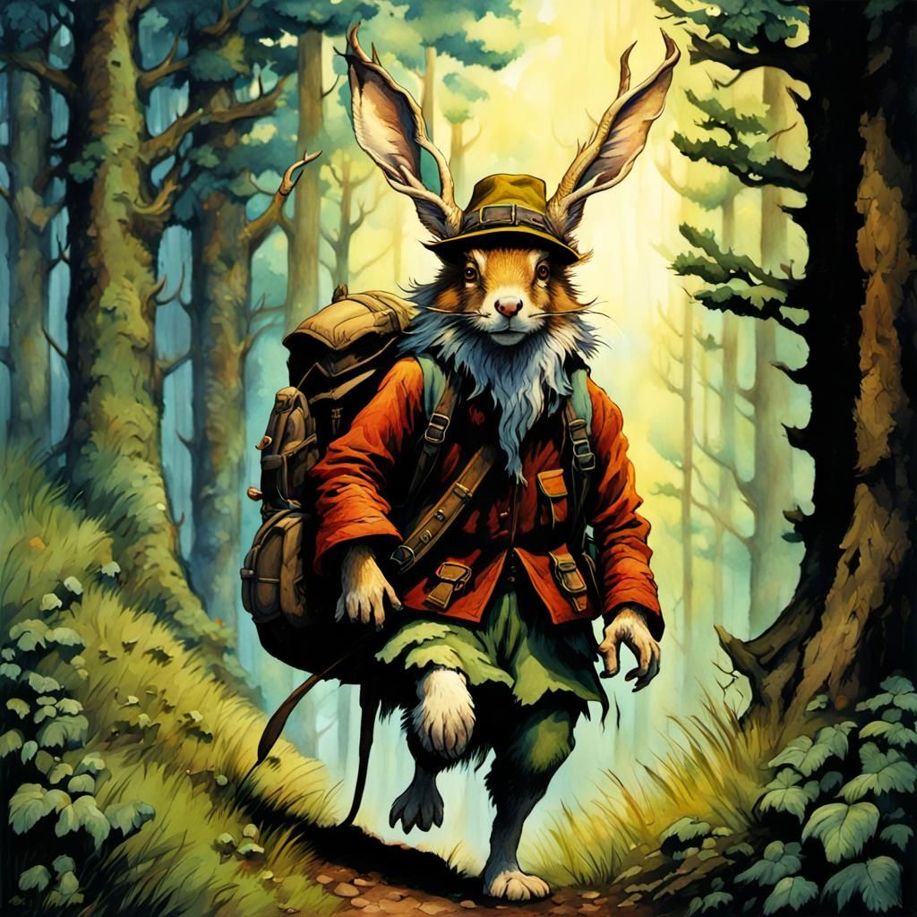 Whimsical Wolpertinger Embarks on Enchanted Forest Journey