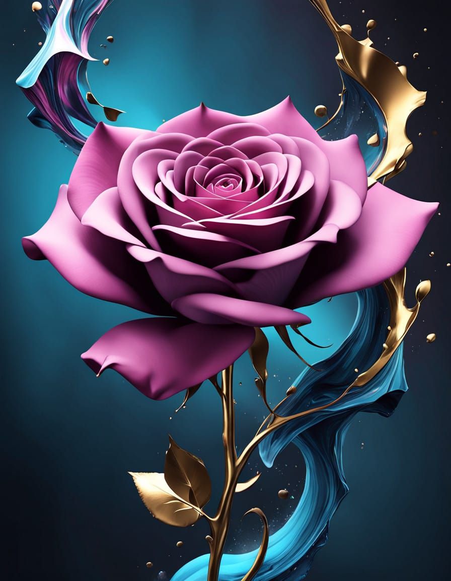 Ethereal Rose Form in Neon Hues and Geometric Patterns