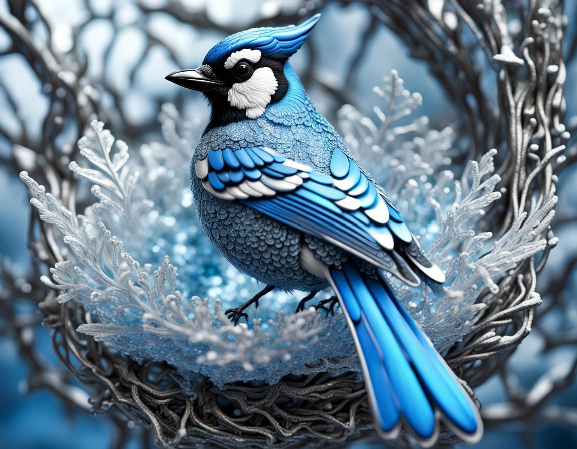 Frozen Liquid Blue Jay Sculpture in 3D