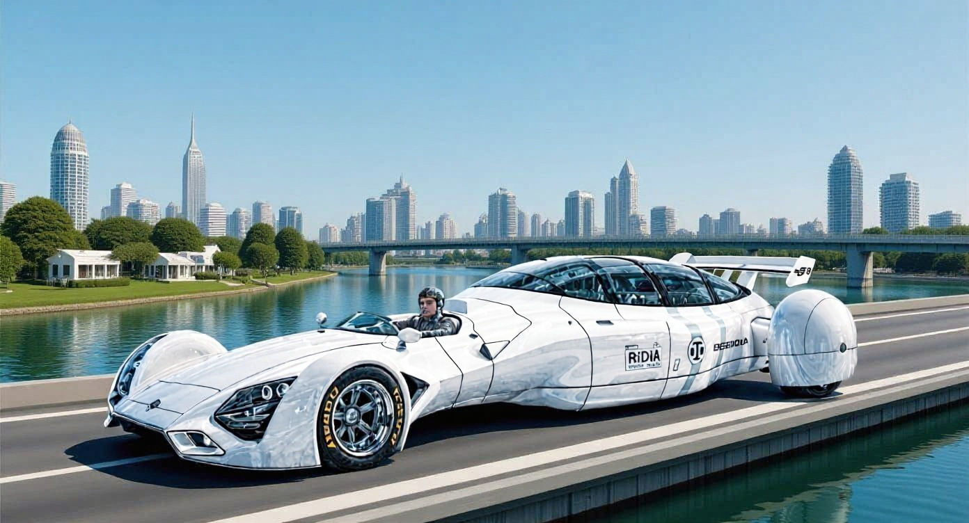 Futuristic White Limousine Race Car