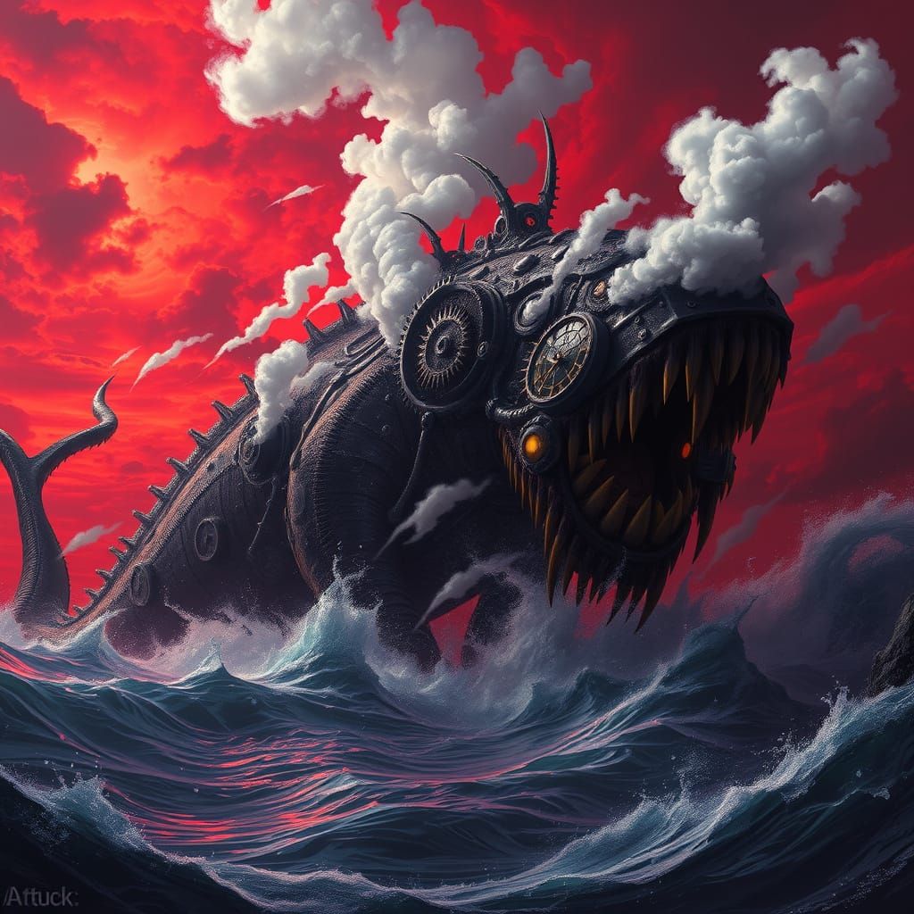 Clockwork Leviathan Emerges From Oil-Slicked Sea