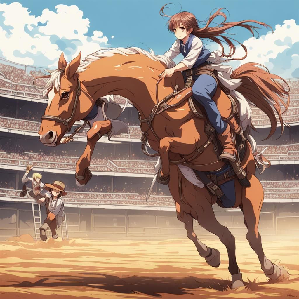 Girl Rides Bucking Bronco in Anime Style