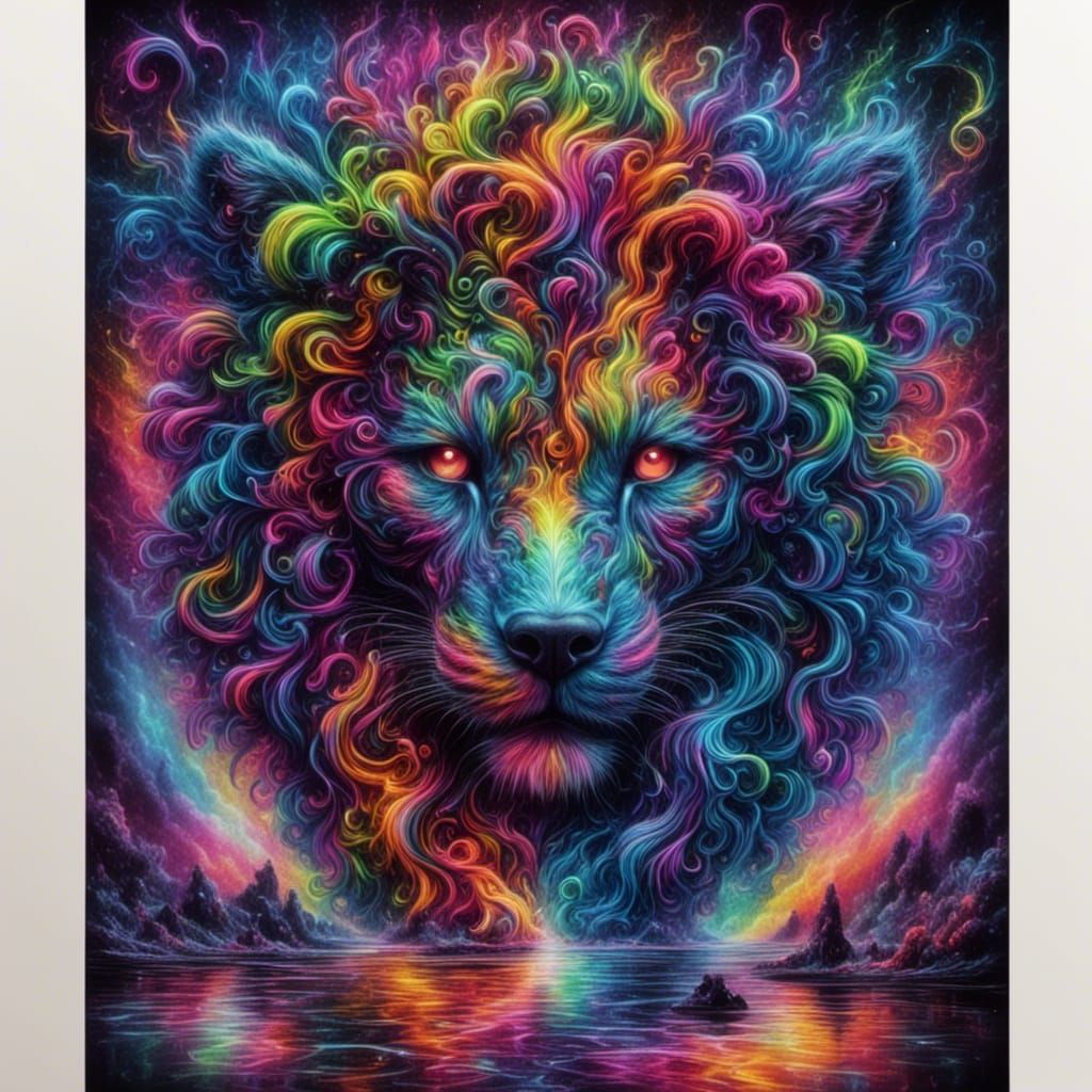 Rainbow Synthwave Lion in 2099 Style