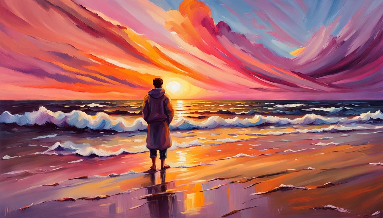 Sunset Contemplation: An Oil Painting of Serenity