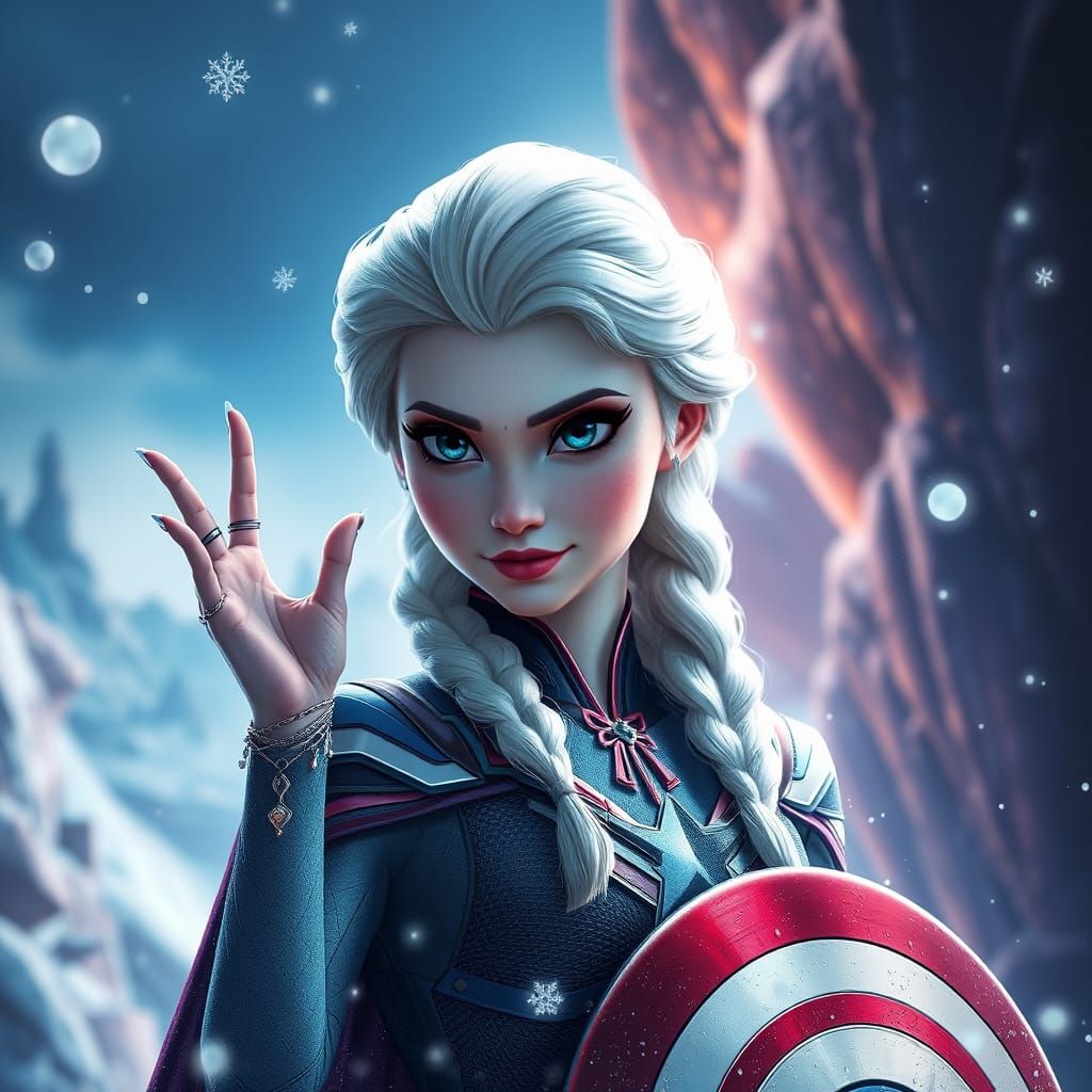 Elsa as Captain America in Epic Fantasy Art