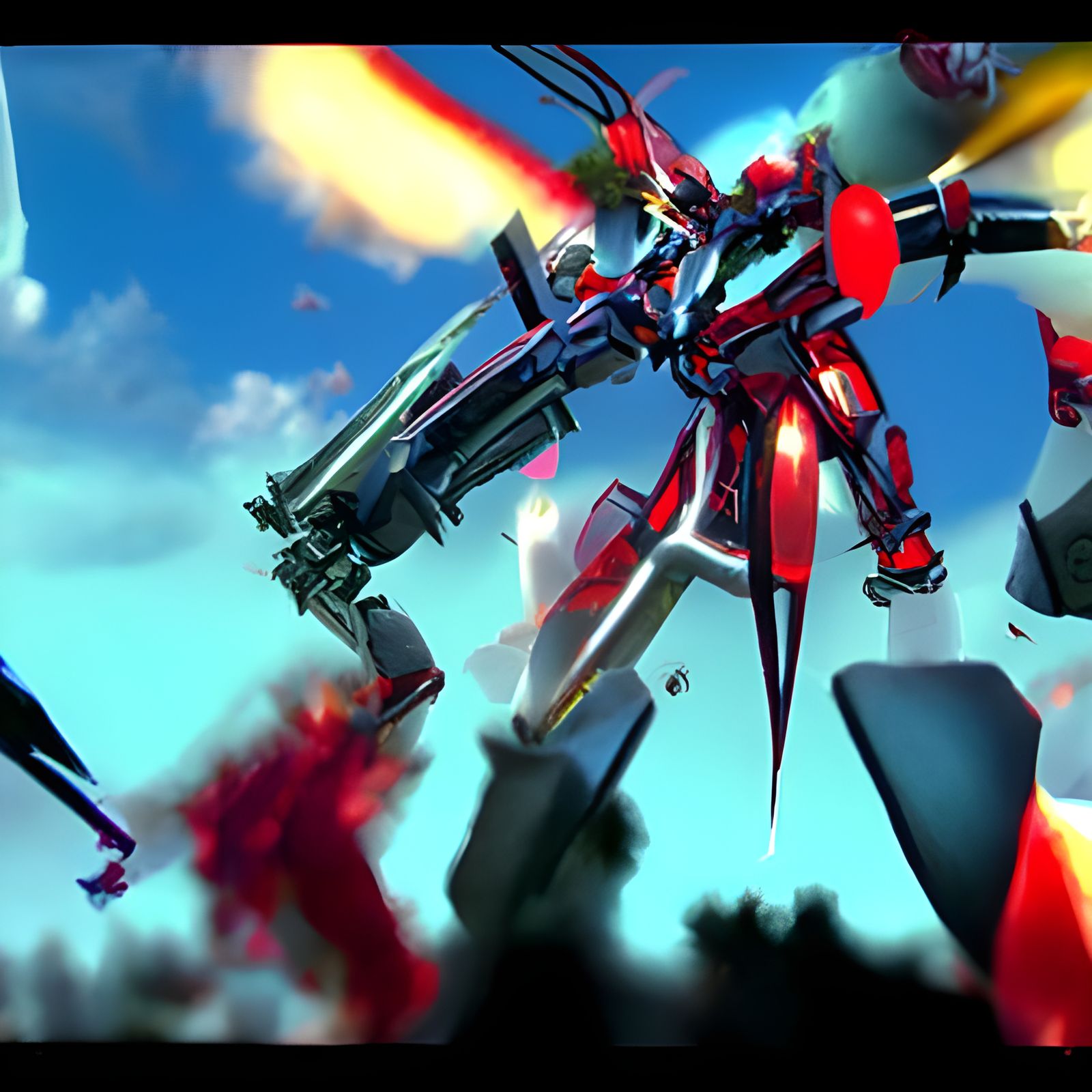 Anime Mecha Battle in 3D Digital Illustration