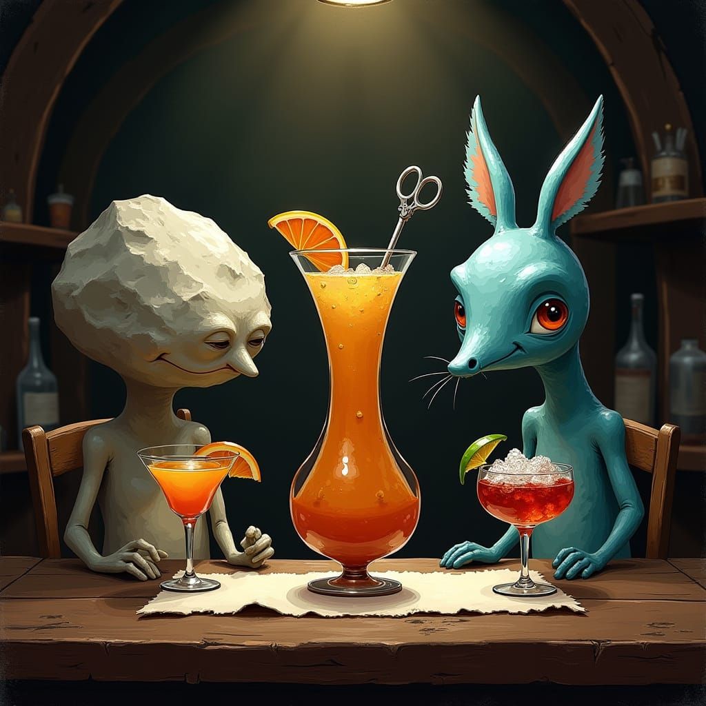 Rock, Paper, Scissors Enjoy Drinks in Tavern