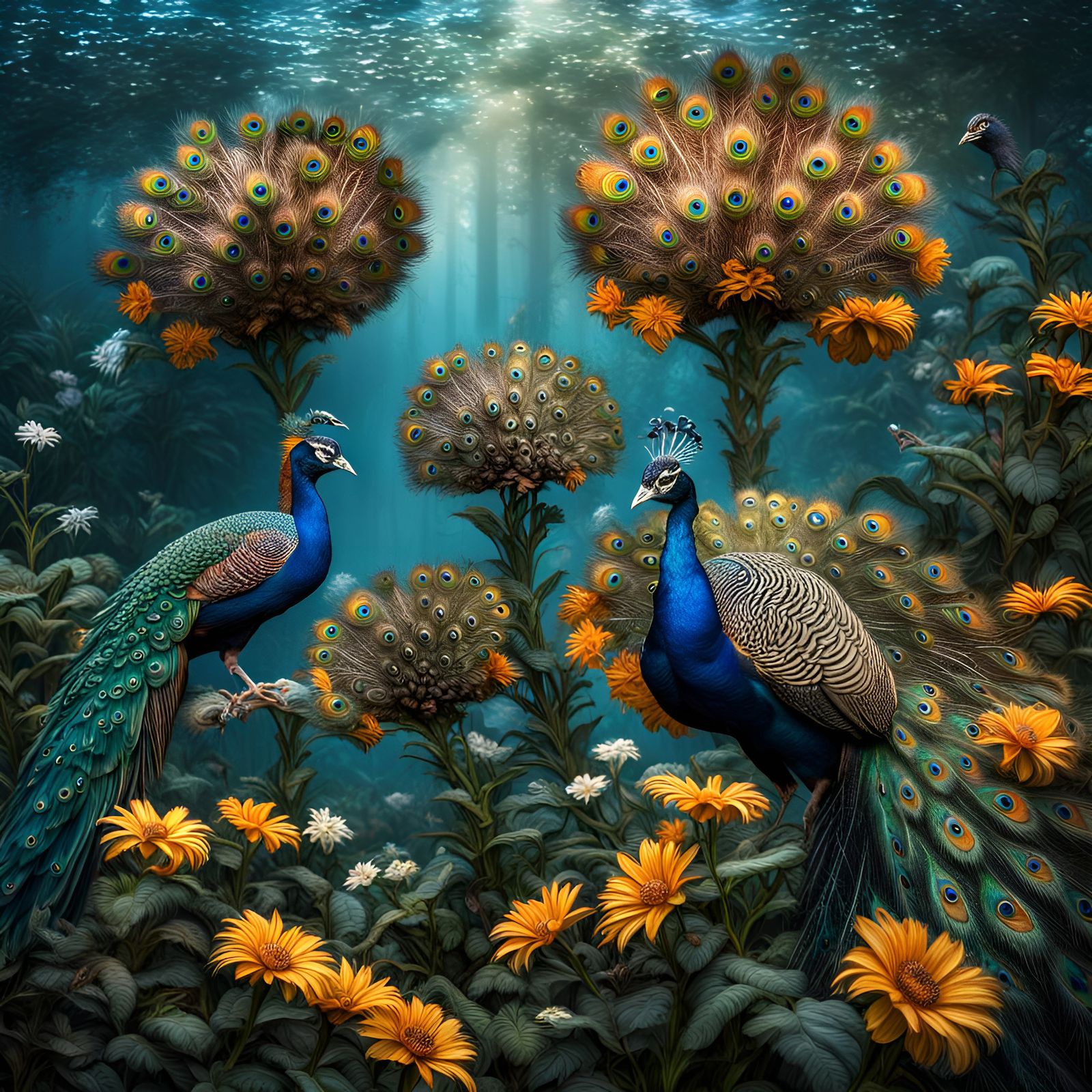 Under water peacocks
