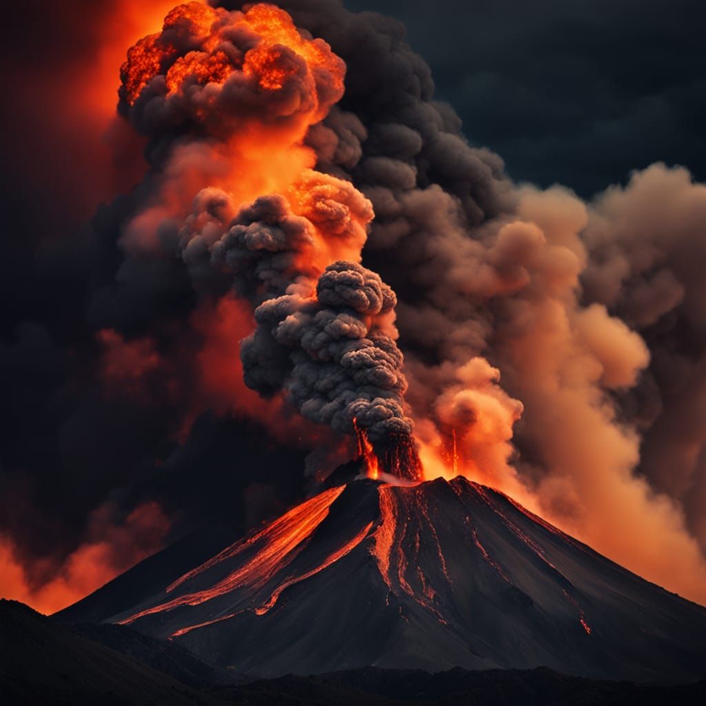 Dramatic Volcanic Eruption Fills Sky with Ash and Lava