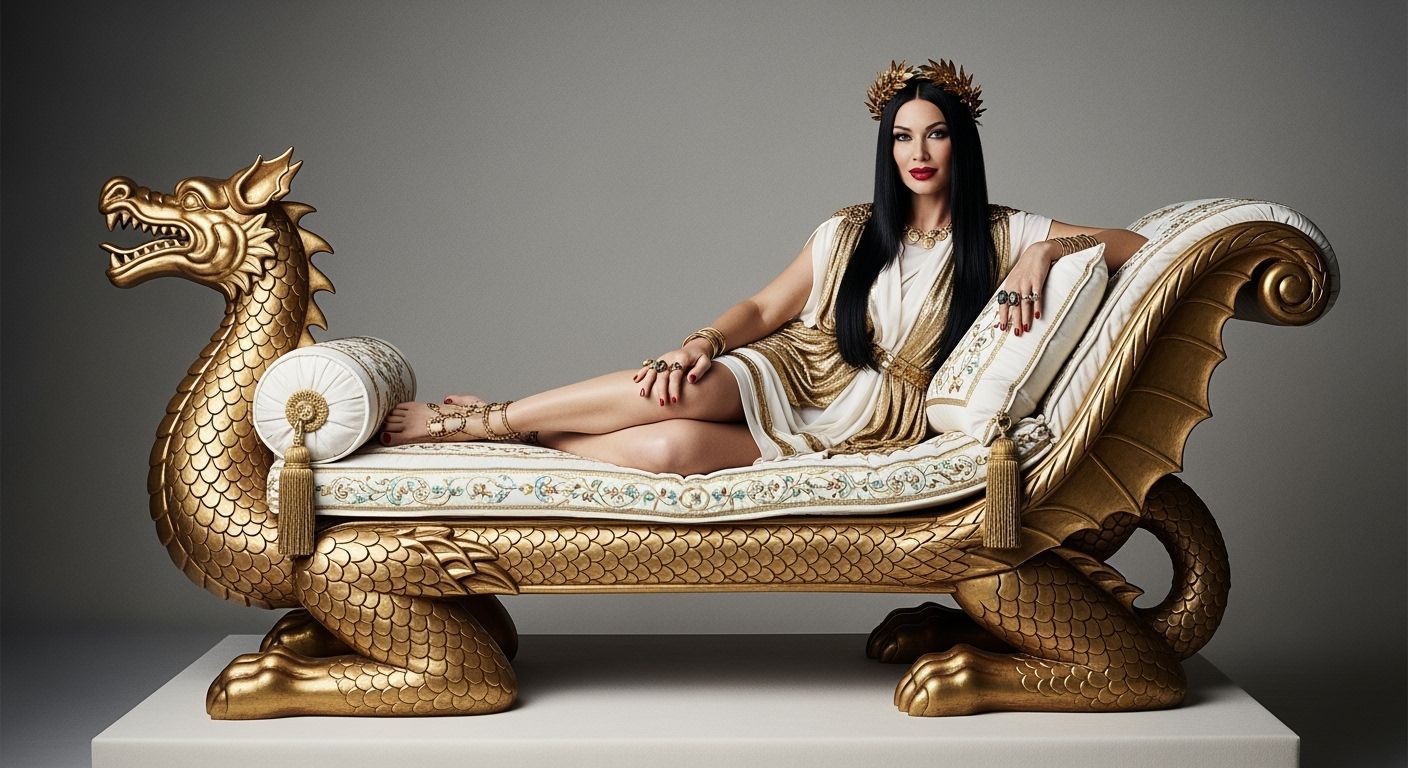 Elegant Roman Empress on Dragon Chaise Lounge