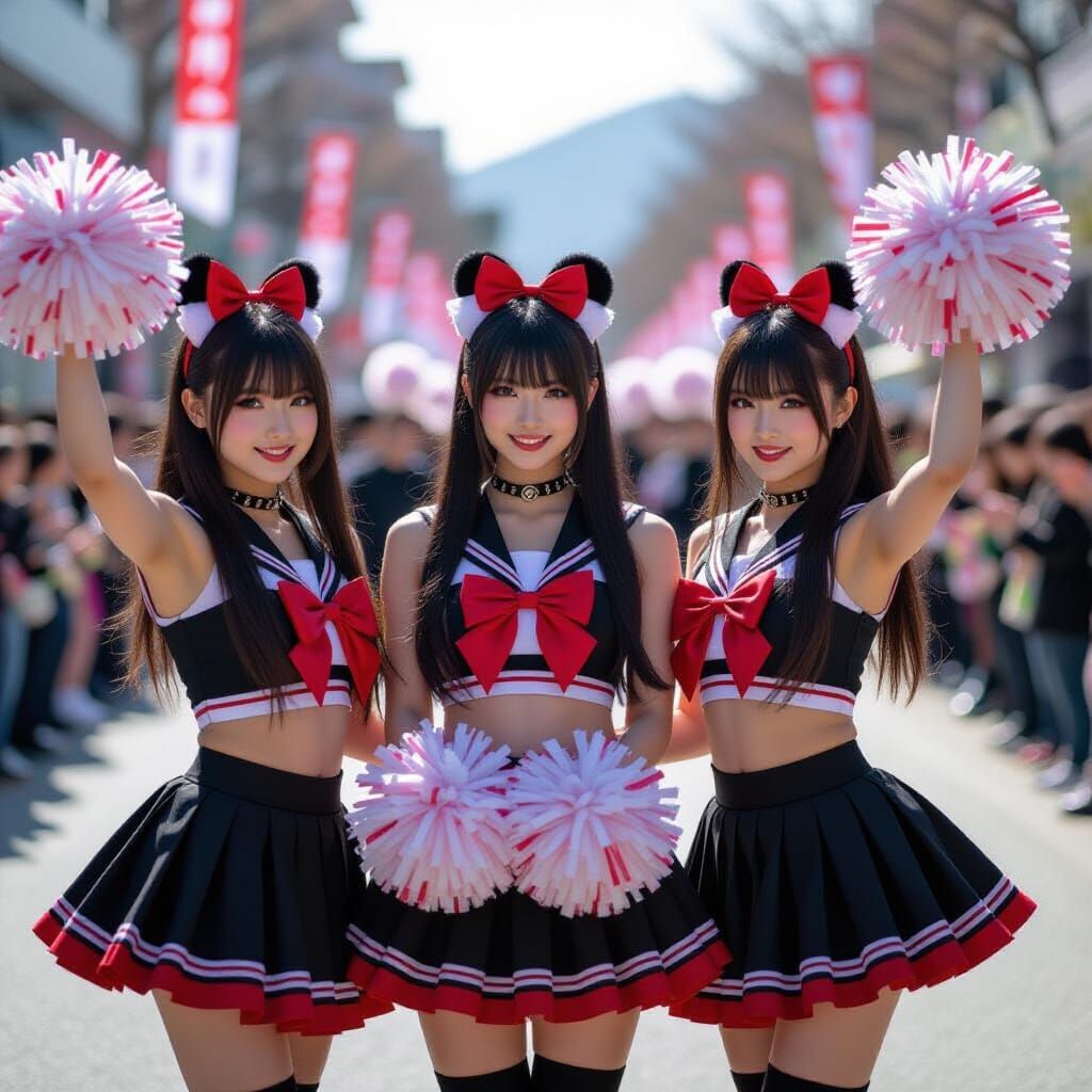 Japanese Goth Cheerleaders Perform Pom Pom Tricks