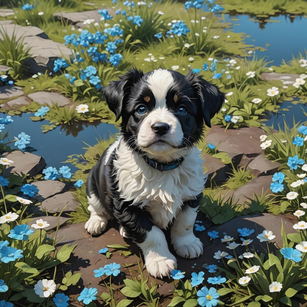 Black and White Puppy Impasto Painting