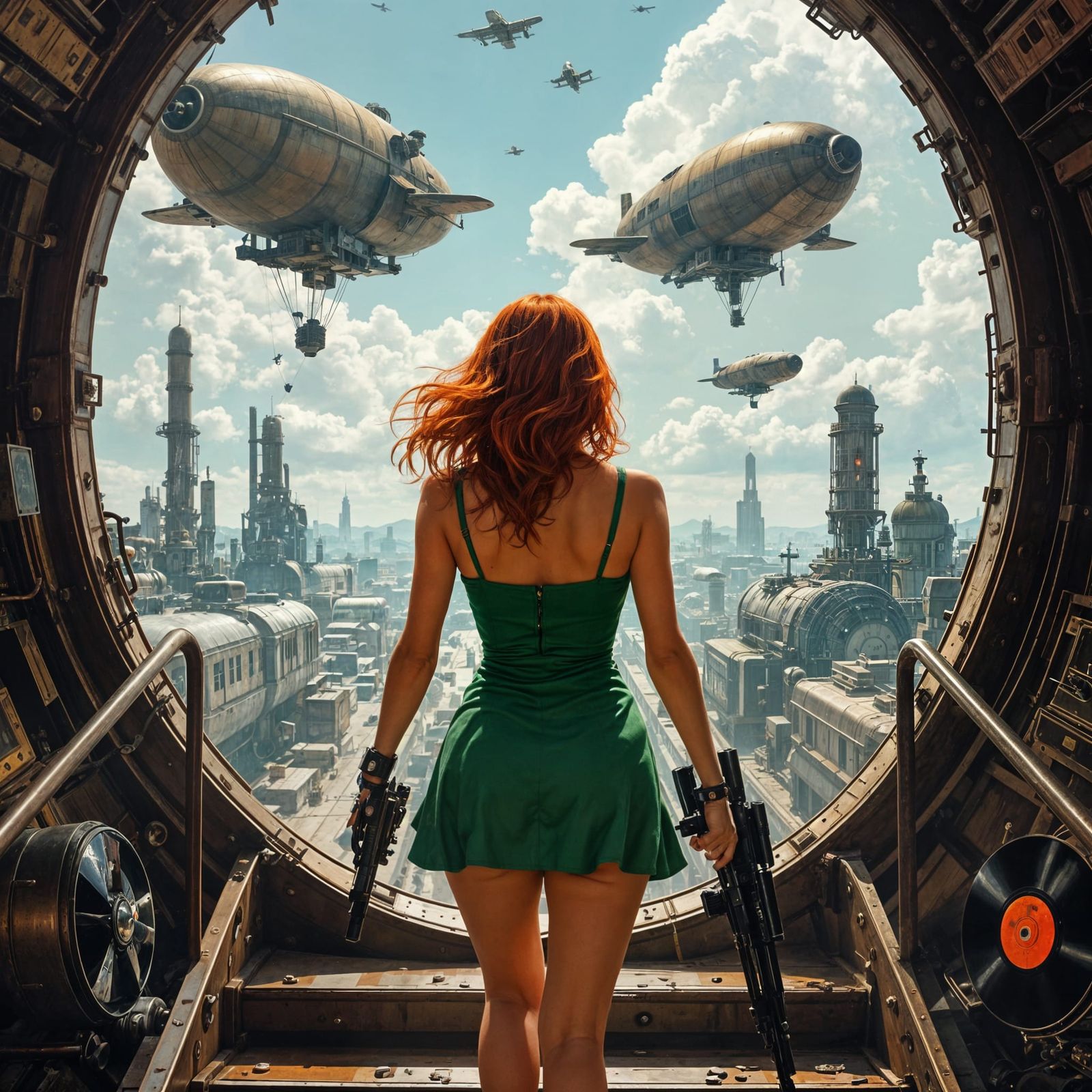 Steampunk Redhead with Plasma Rifle in Dystopia