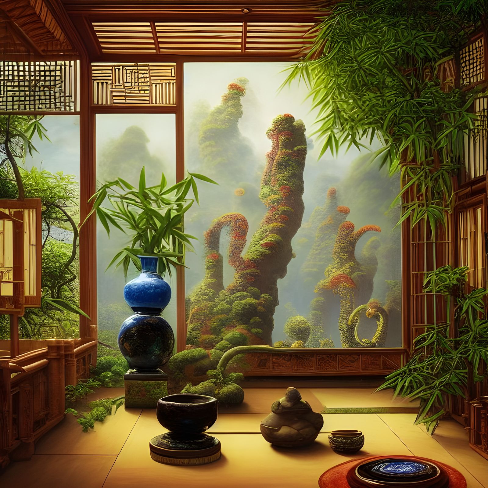 Elegant Living Room with Zen Garden