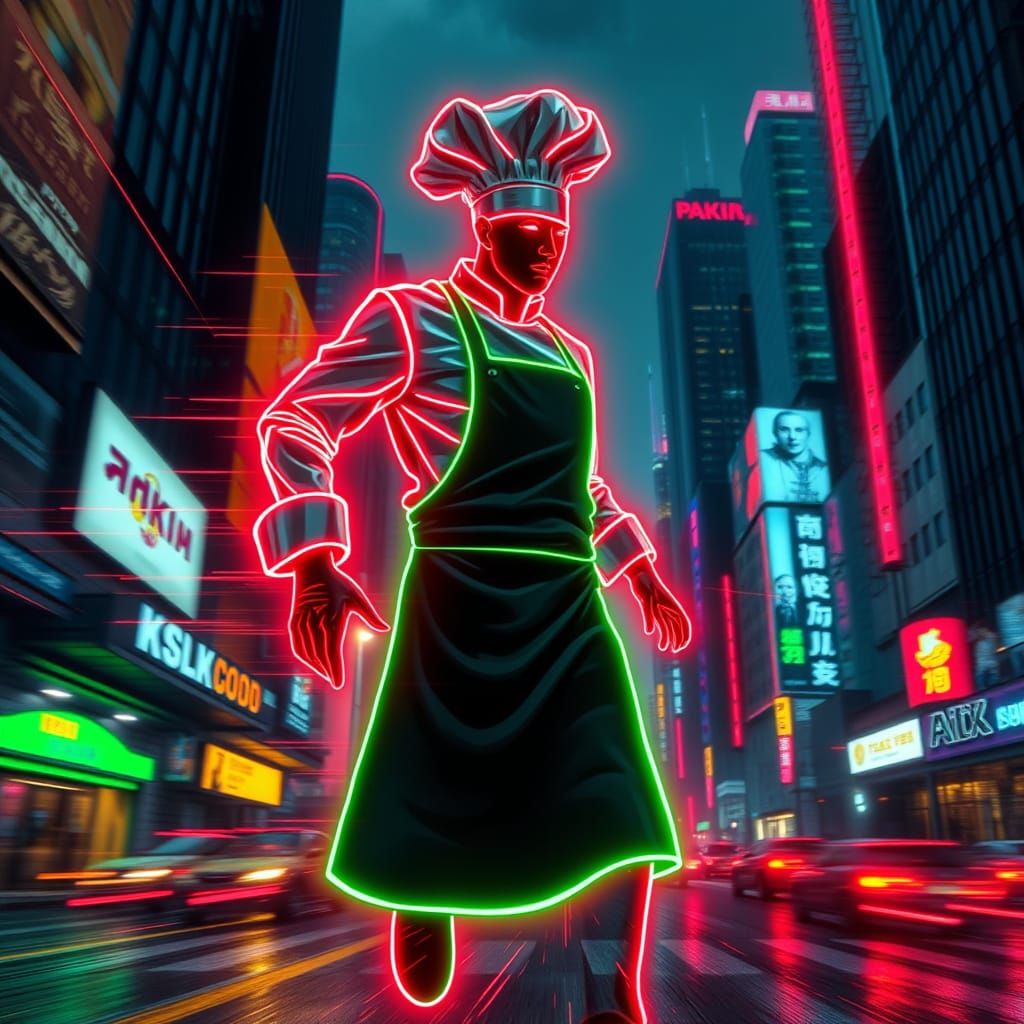 Glowing Chef in Neon Cyberpunk Doodle Art