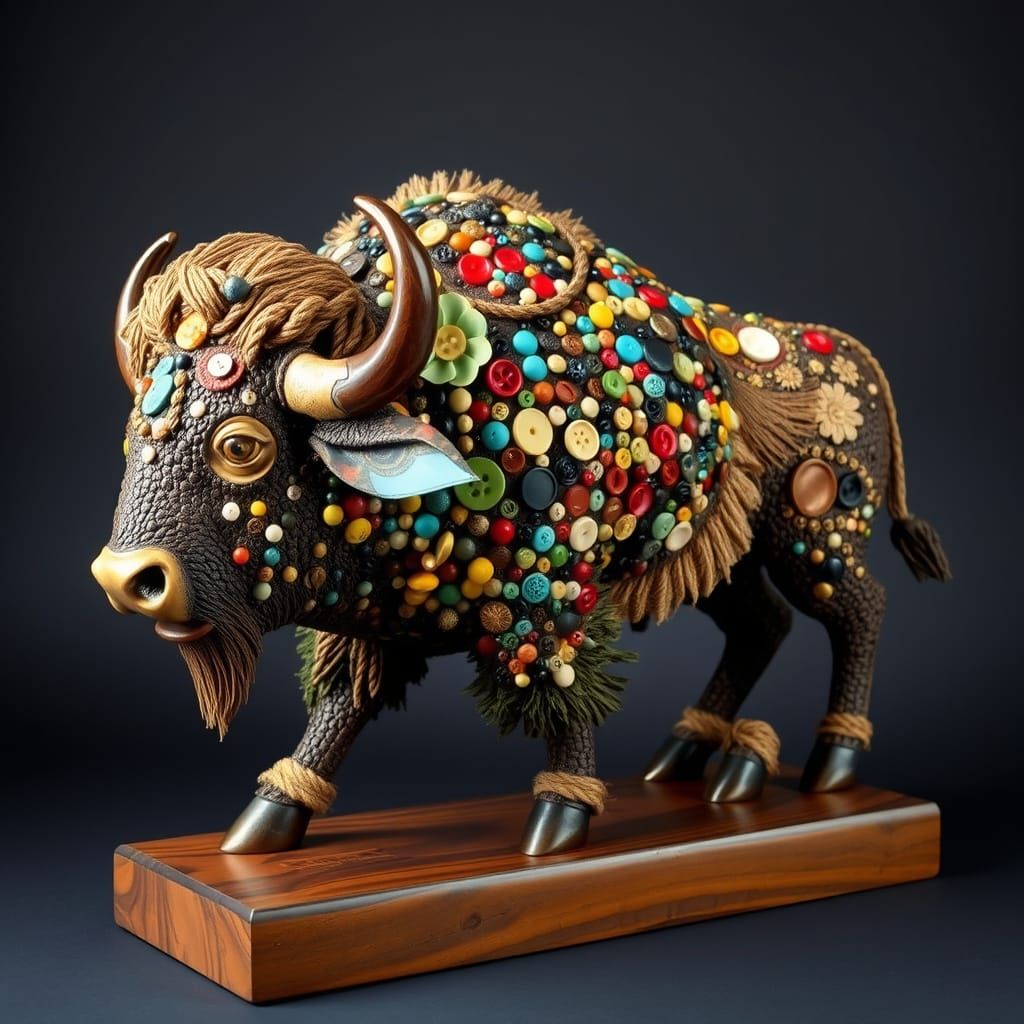Stunning Buffalo Sculpture in Mixed Media