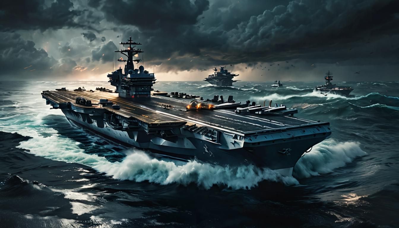 Futuristic Aircraft Carrier Battles Stormy Seas