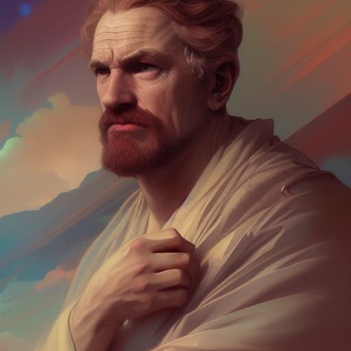 Cosmic Greek Philosopher in Hyperdetailed Splash Art