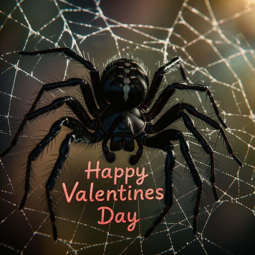Black Widow Spider Writes Happy Valentines Day Message