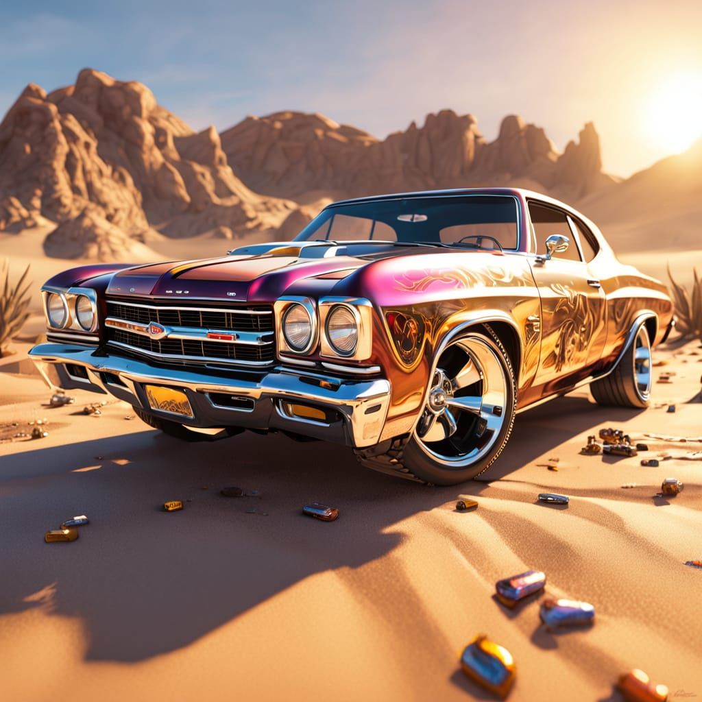 Surreal Desert Lowrider in Vibrant Airbrush Style