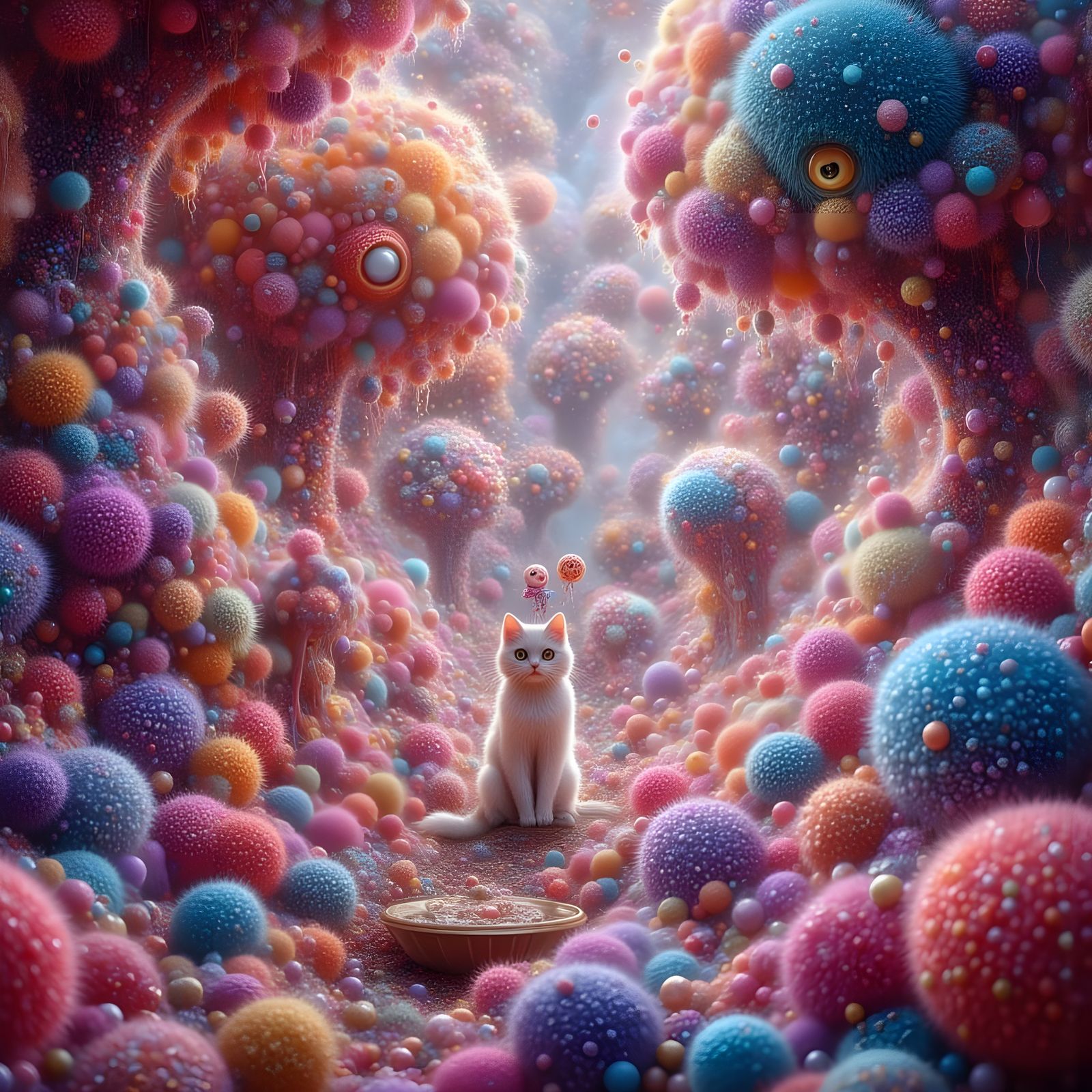 Surreal Pom-Pom Landscape with Mystic Aura