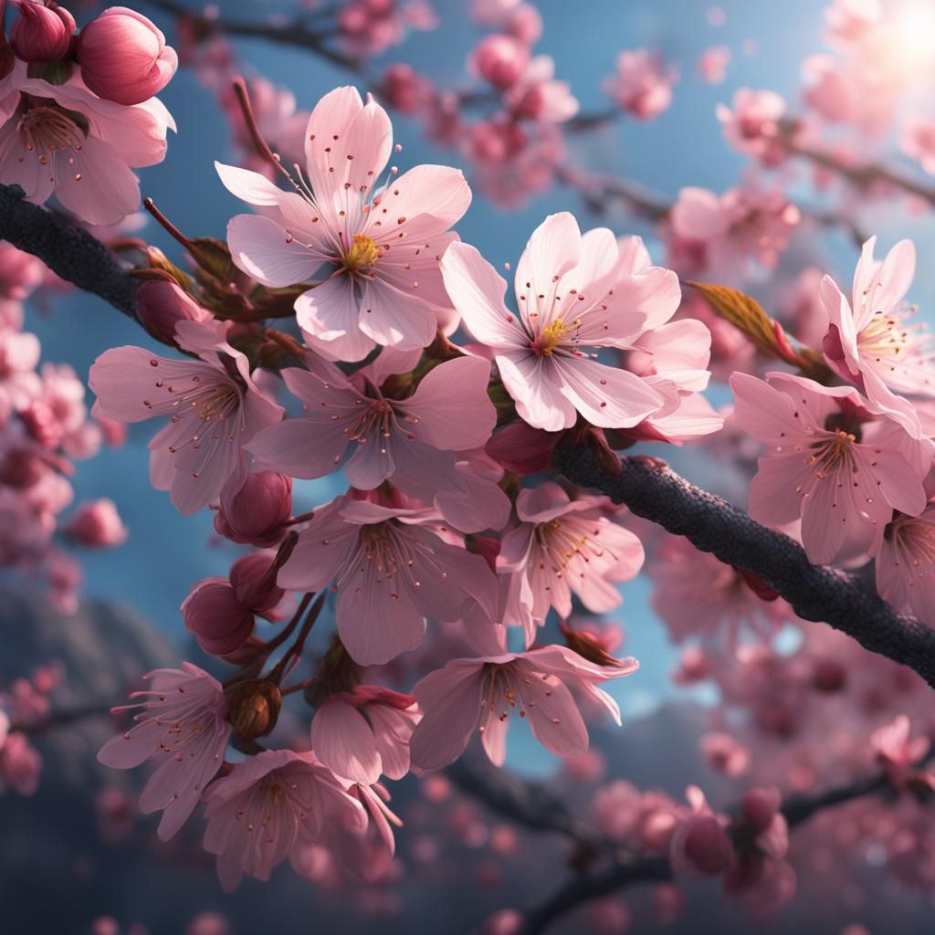 Detailed Cherry Blossom Close-Up: Matte Painting