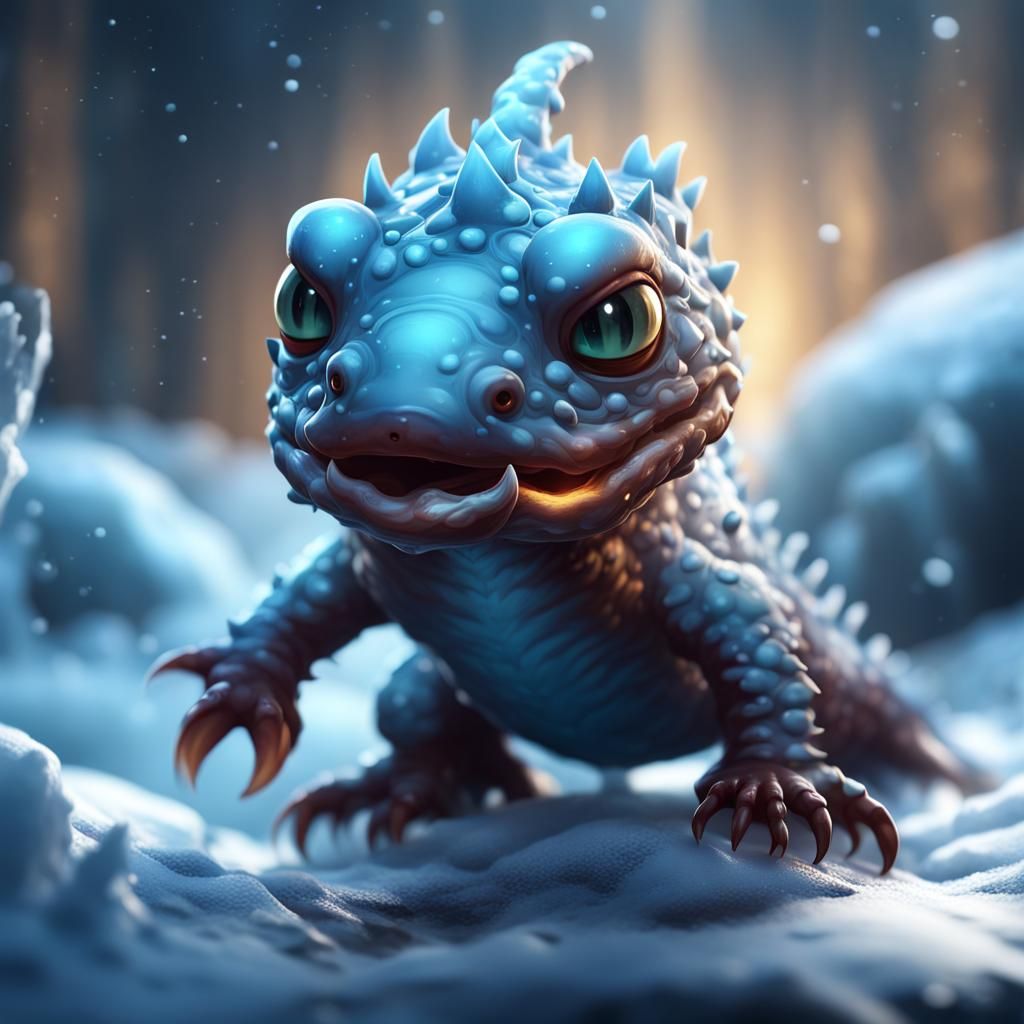 Detailed Chibi Ice Salamander Concept Art