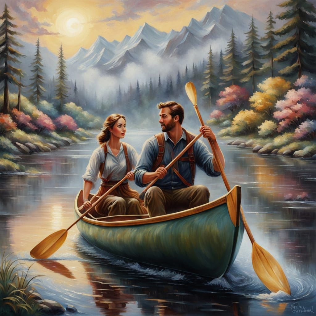 Romantic Canoe Trip in Neo-Impressionist Style
