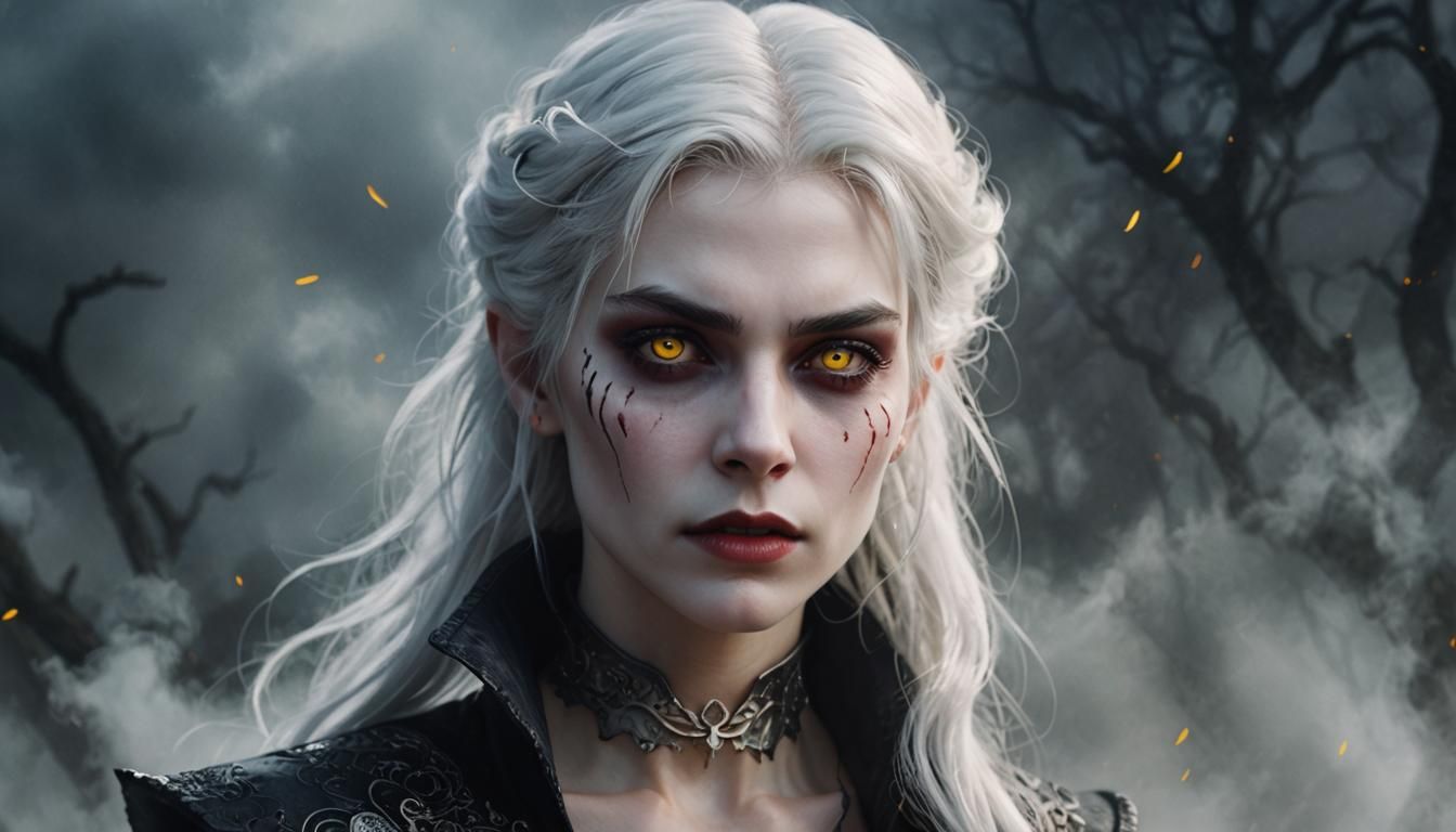 Ethereal Vampire Goddess in Mullet Hairdo, Swirling in Ether...