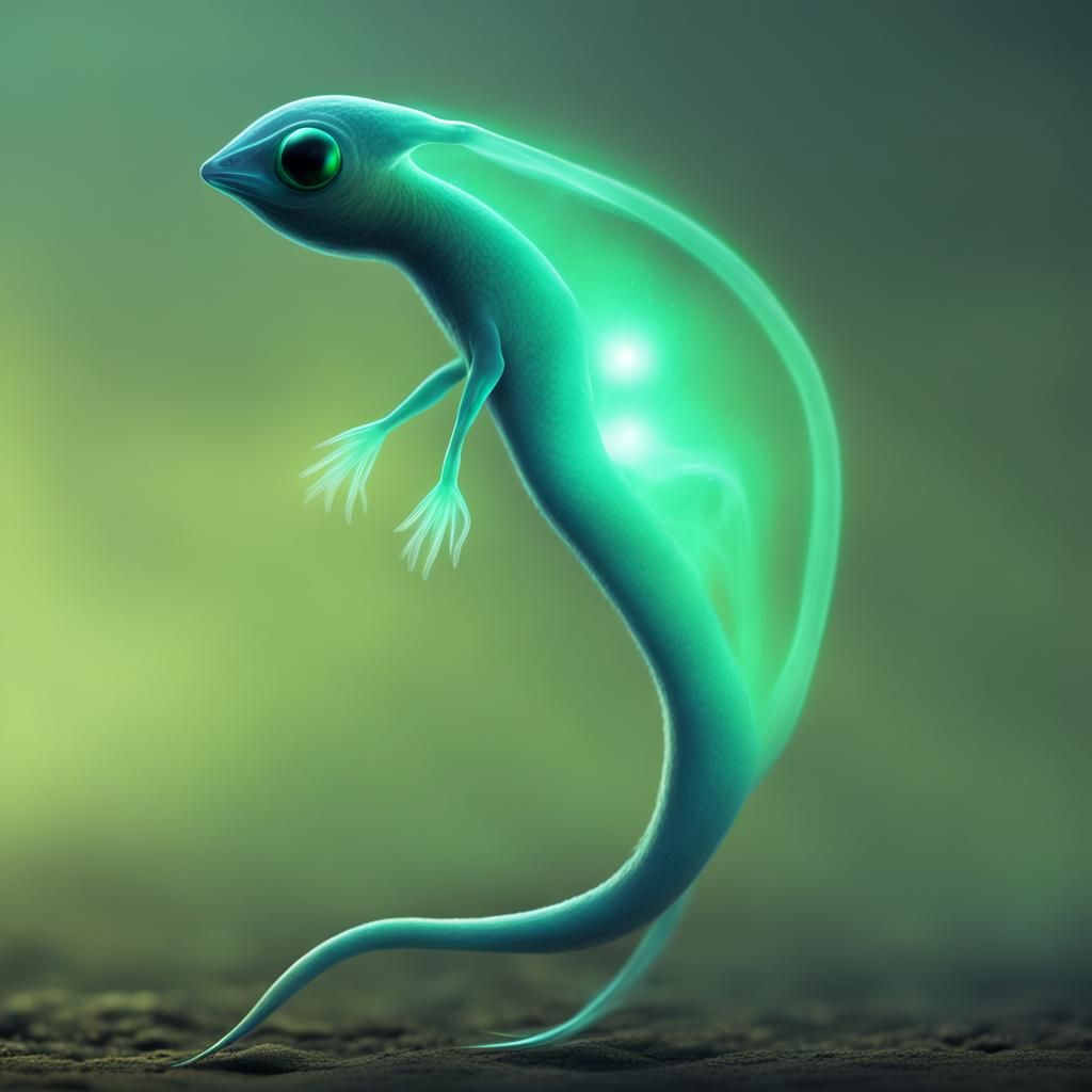 Glowing Humanoid Tadpole Hybrid with Beak