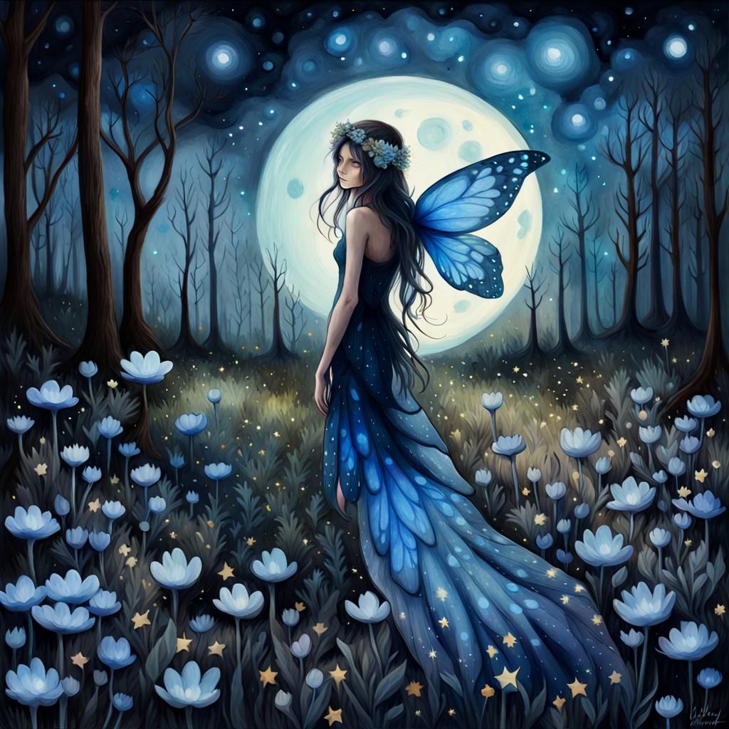 Bioluminescent Fairy in a Dreamy Floral Landscape