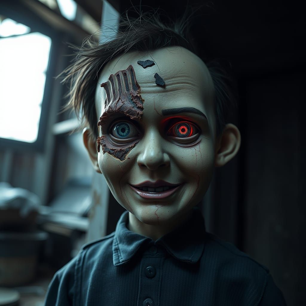 Creepy Ventriloquist Dummy in Abandoned Warehouse