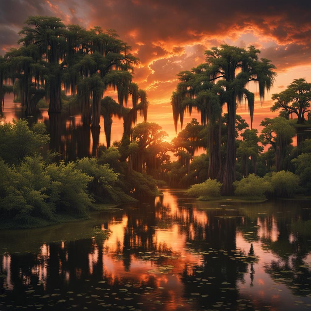 Louisiana Bayou Sunset: Epic Digital Matte Painting