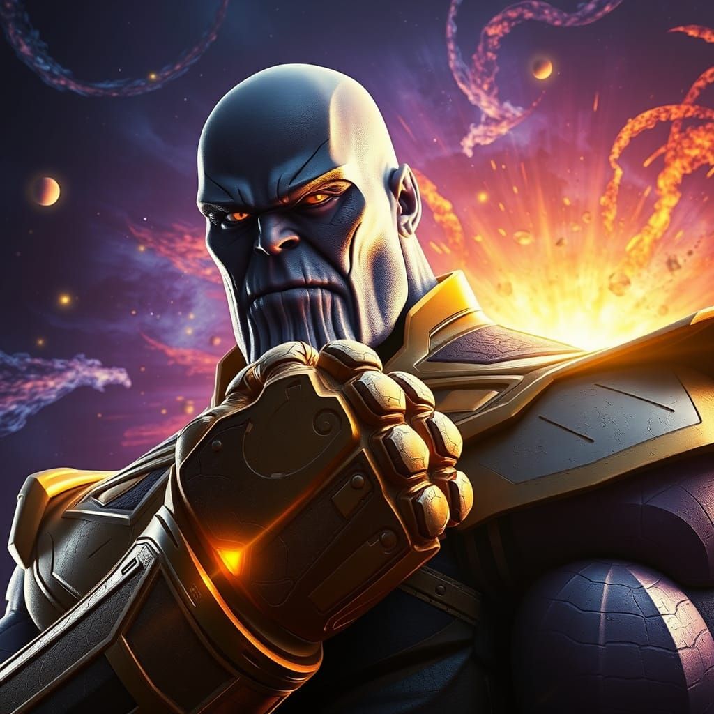 Thanos with Infinity Gauntlet in Hyperrealistic Style