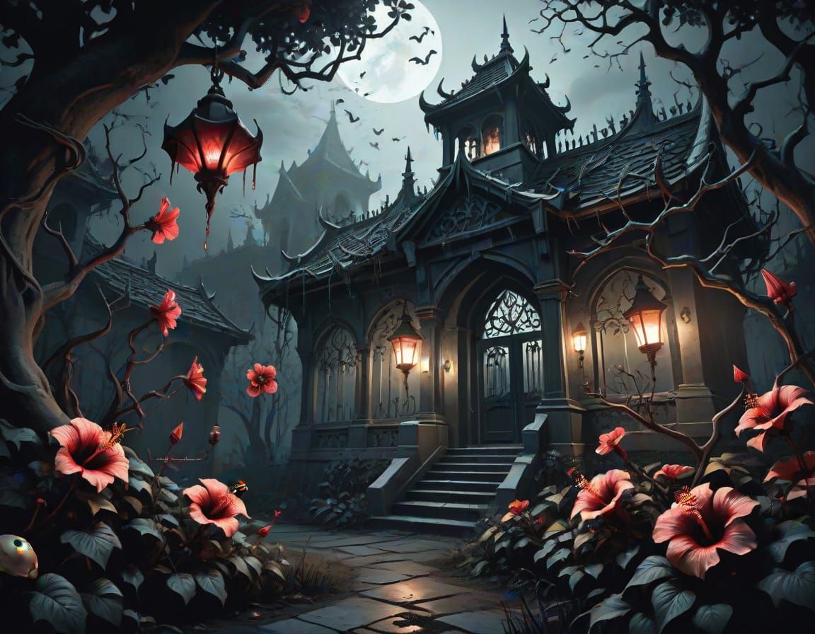 Creepy Gothic Garden with Vicious Flowers